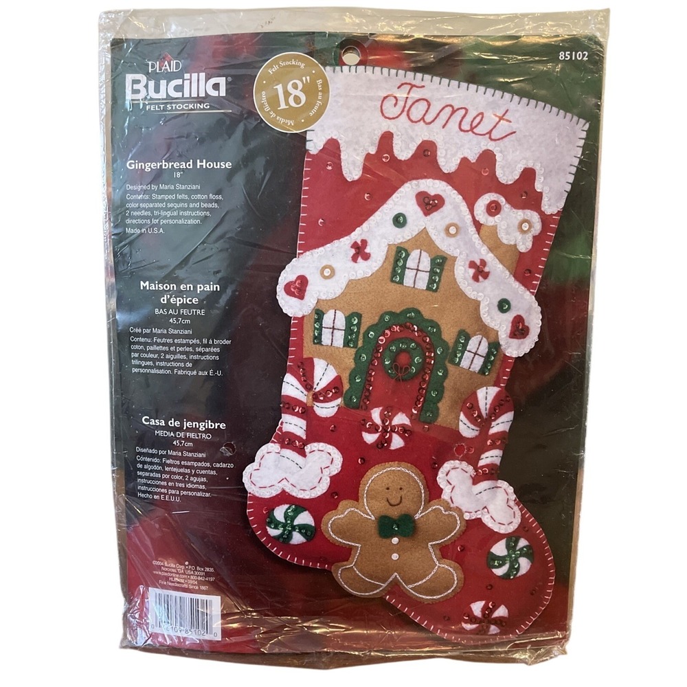Bucilla Gingerbread House Felt Christmas Stocking Embroidery Kit 85102 READ